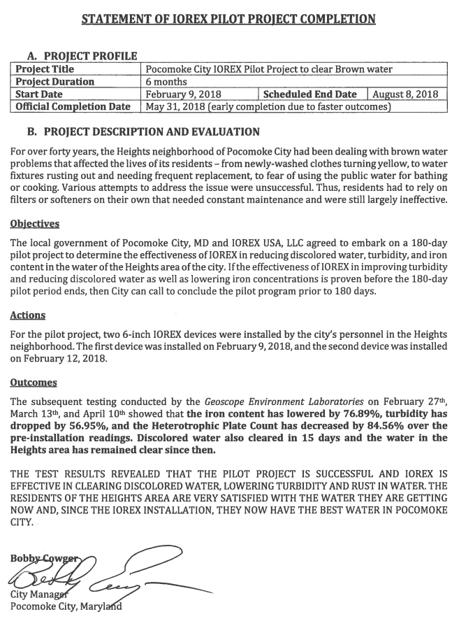 rust inhibitor clear brown water iorex IOREX water treatment